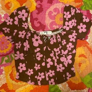 Brown and pink flower crop top